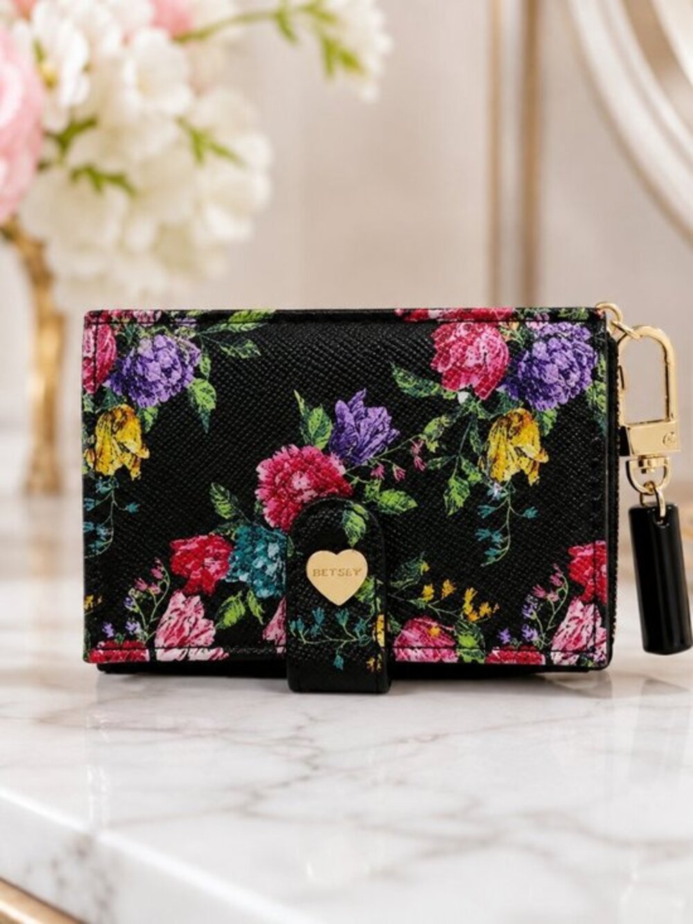 Betsey Johnson Floral Snap Wallet Card Case ID Holder NWT
